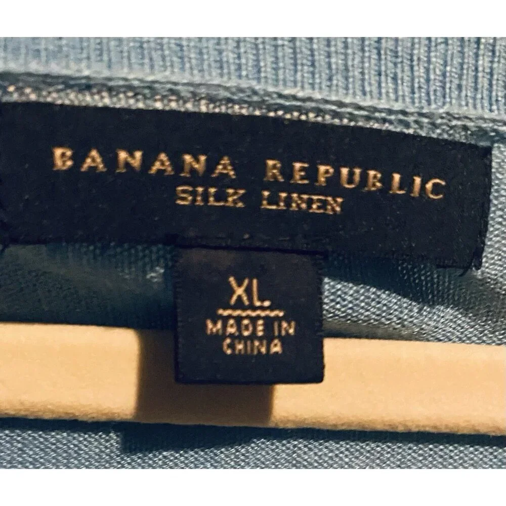 Banana Republic Sweater Mens XL Blue V Neck Silk Linen Lightweight Preppy